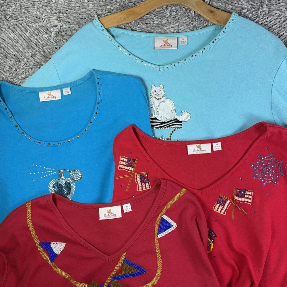 Quacker Factory Top Lot of 4 Womens 3X (Plus) Embroidered Pullover Stretch Work